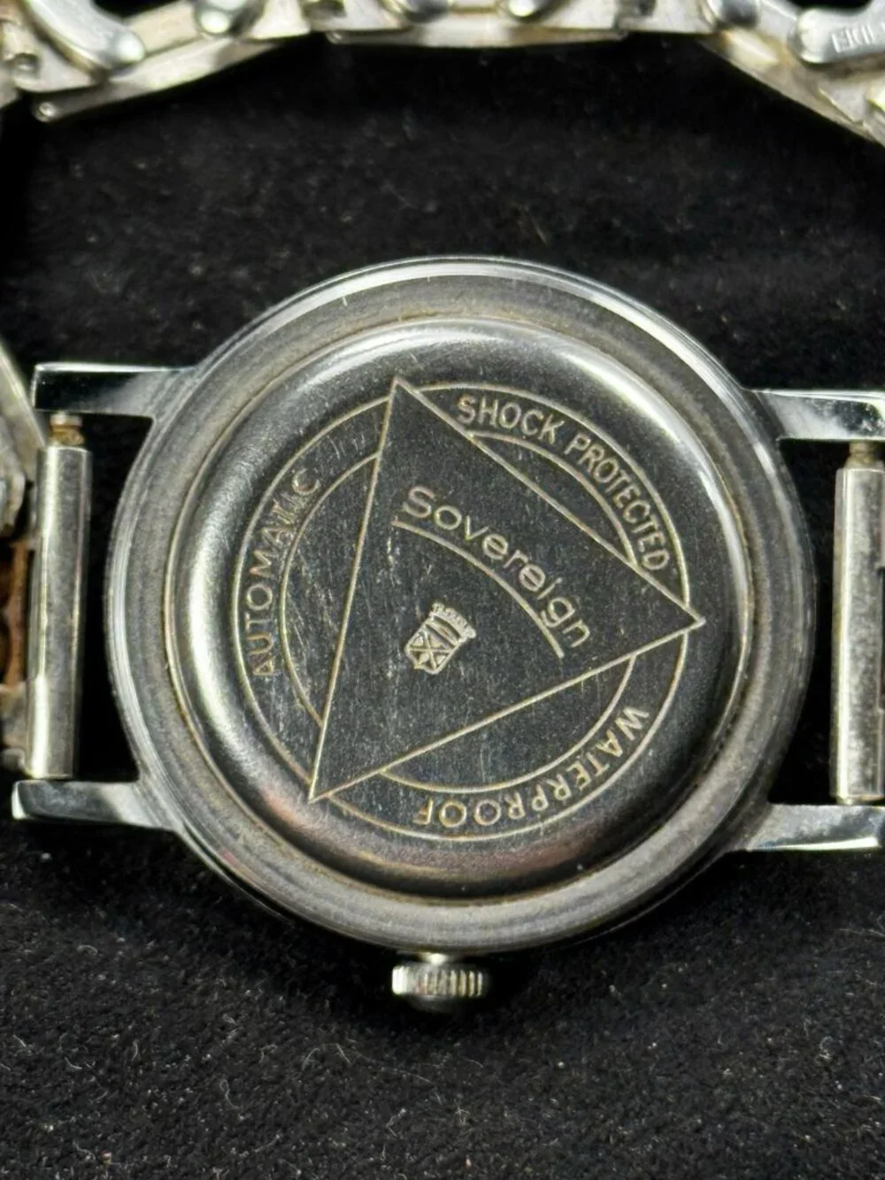 Vintage Sovereign Self Winding Swiss Automatic Watch Black Dial Speidel Runs